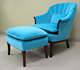 Chair and custom built ottoman in blue velvet